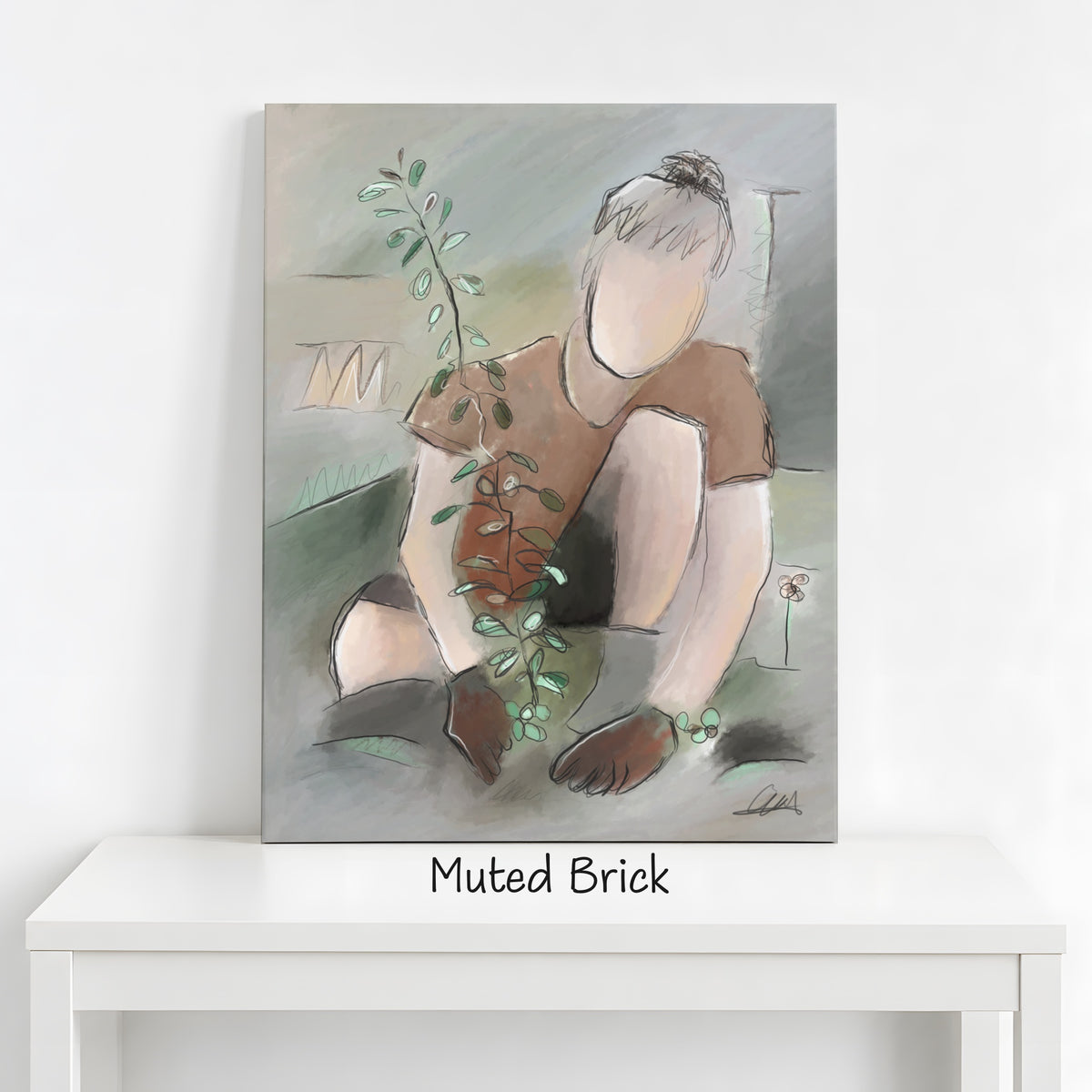 Man Planting a Tree Wall Art | Neutral Palette Canvas Print