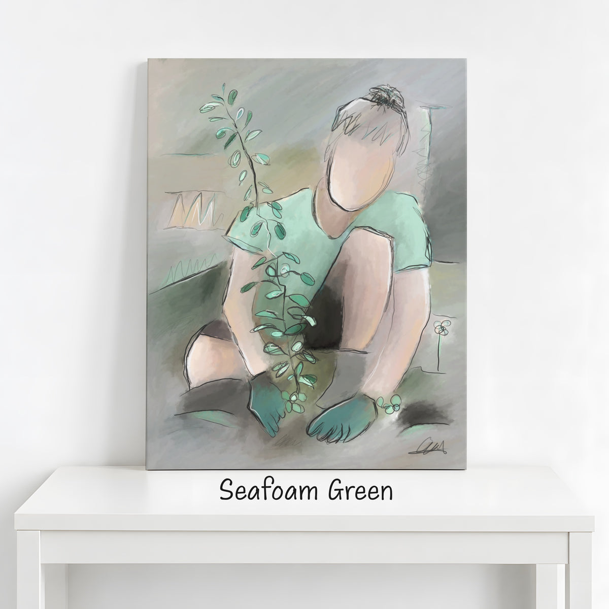 Man Planting a Tree Wall Art | Neutral Palette Canvas Print