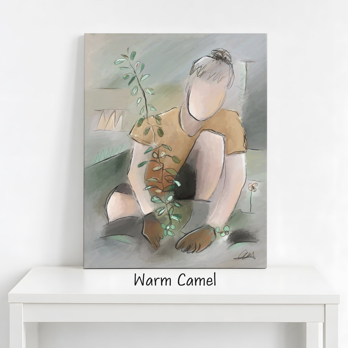 Man Planting a Tree Wall Art | Neutral Palette Canvas Print