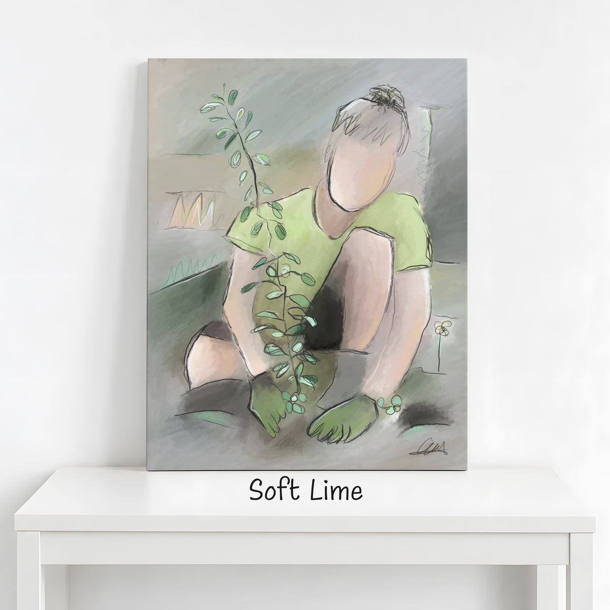 Man Planting a Tree Wall Art | Neutral Palette Canvas Print