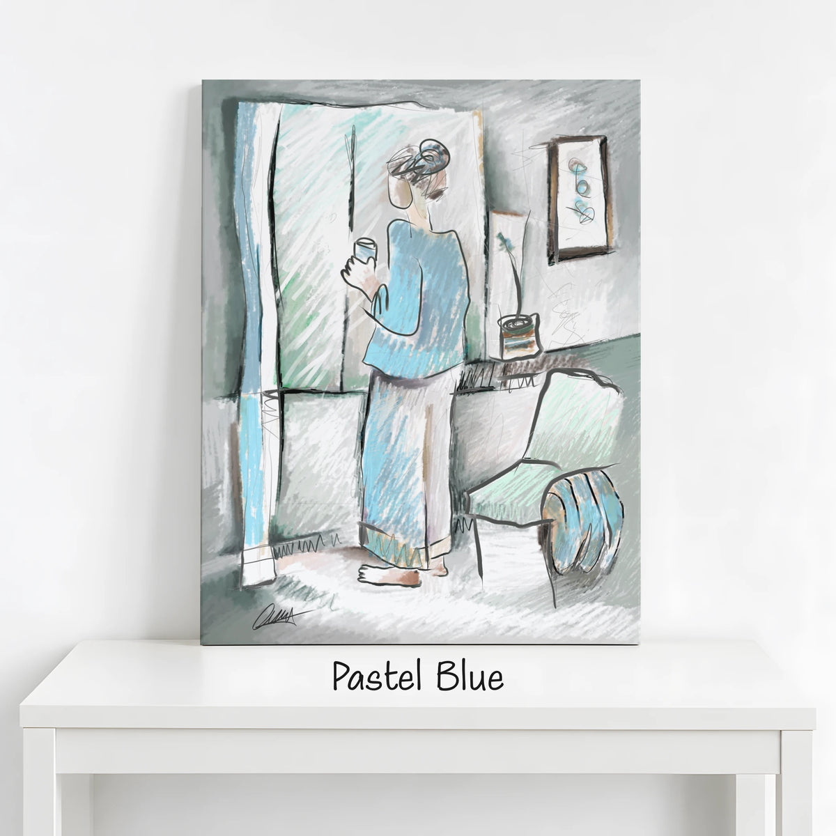 Woman Looking Out Window | Minimalist Print | Customizable Accent Color