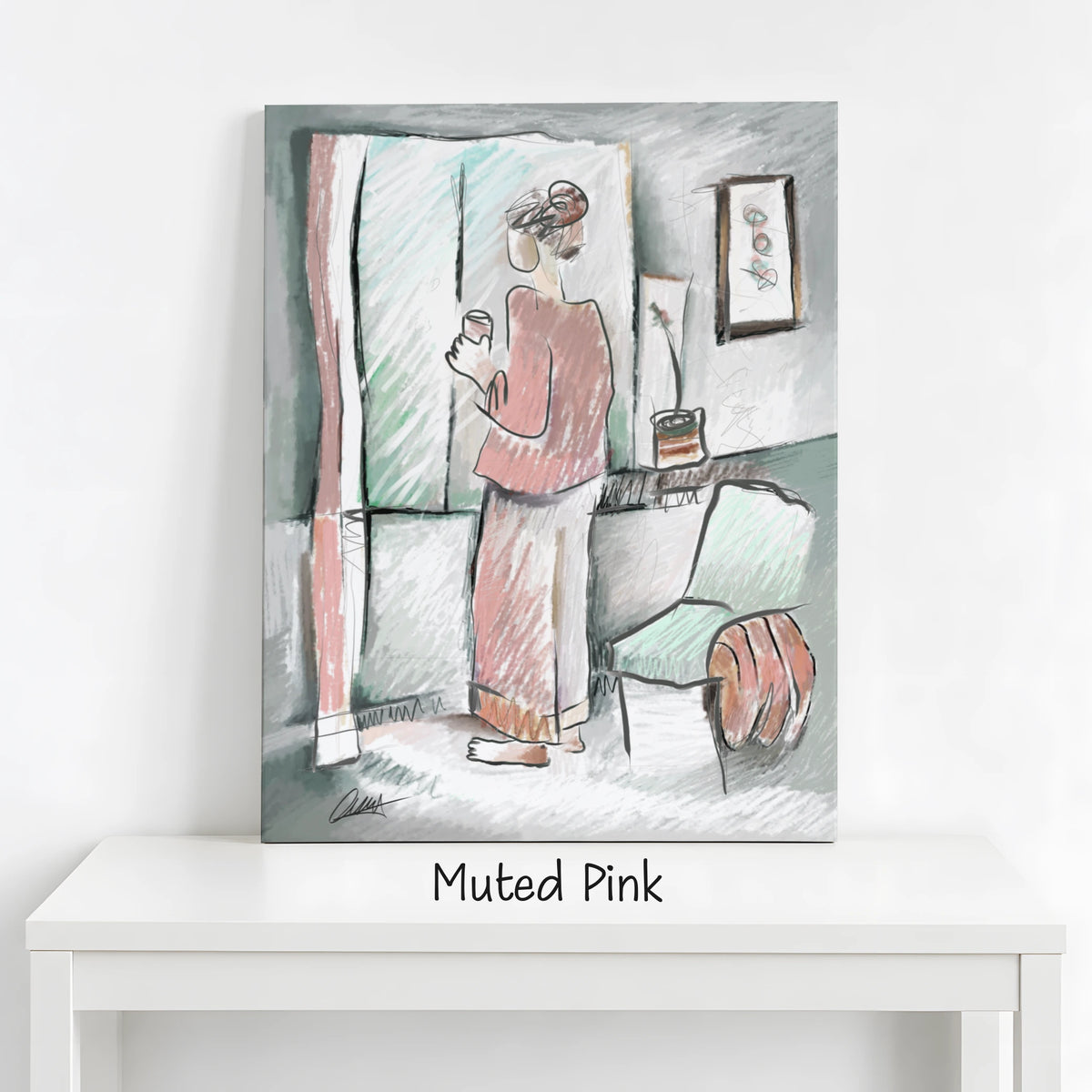 Woman Looking Out Window | Minimalist Print | Customizable Accent Color