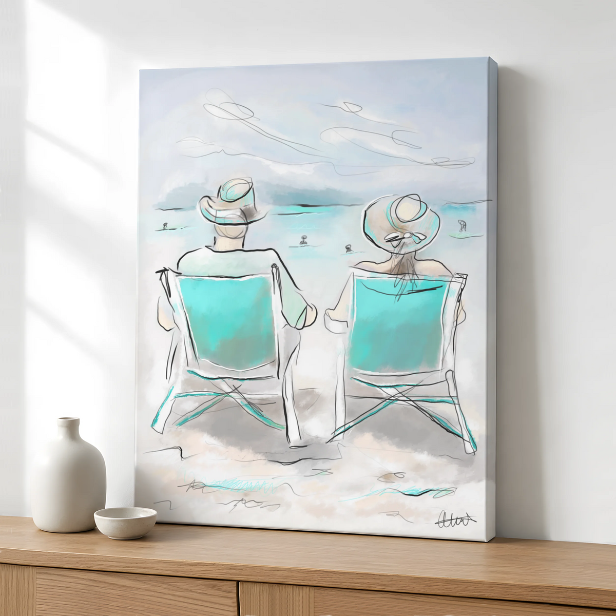 Beach Chairs Wall Art | Coastal Scene Canvas Print