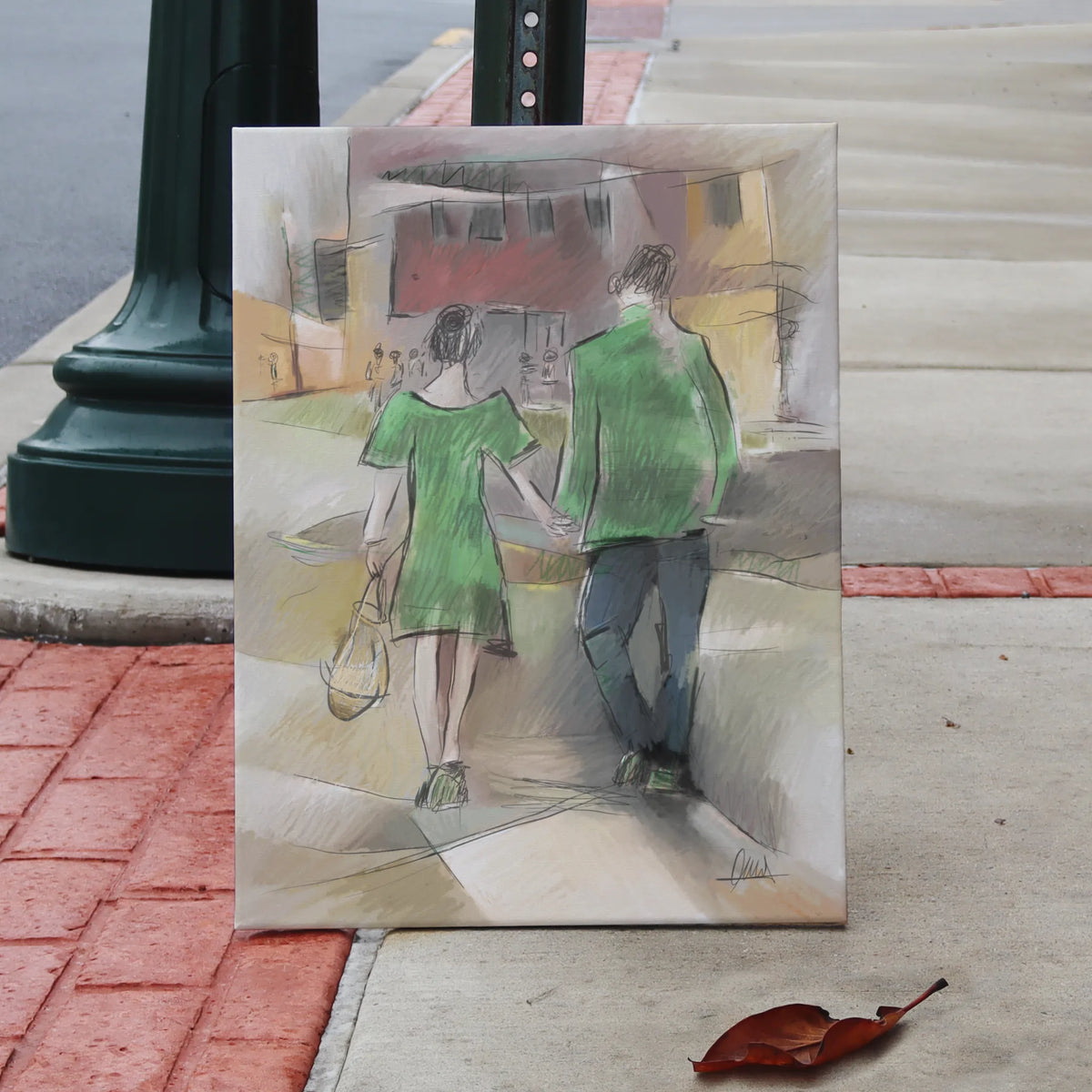 Couple Walking Urban Street Canvas Print | Impressionist Style