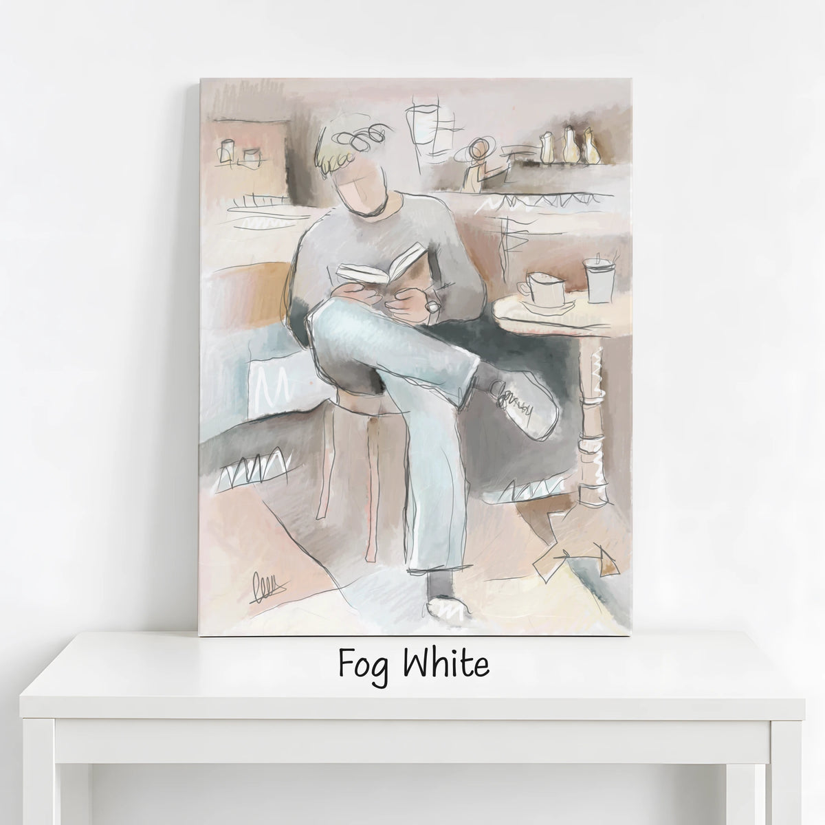 Man Reading in Coffee Shop Canvas Print | Organic Modern Wall Art