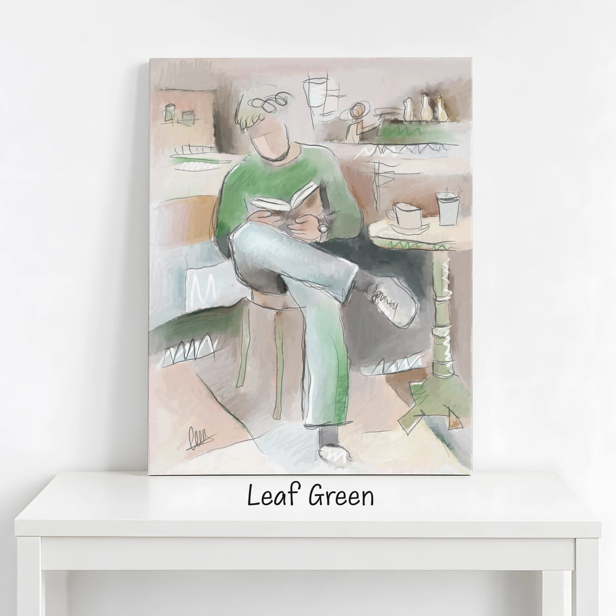 Man Reading in Coffee Shop Canvas Print | Organic Modern Wall Art