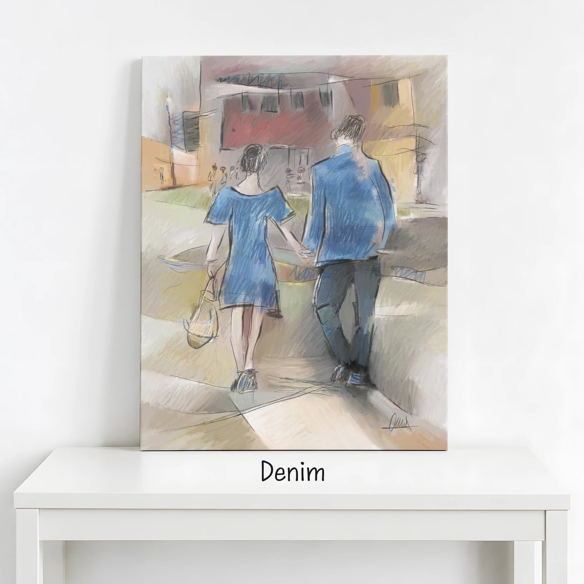Couple Walking Urban Street Canvas Print | Impressionist Style