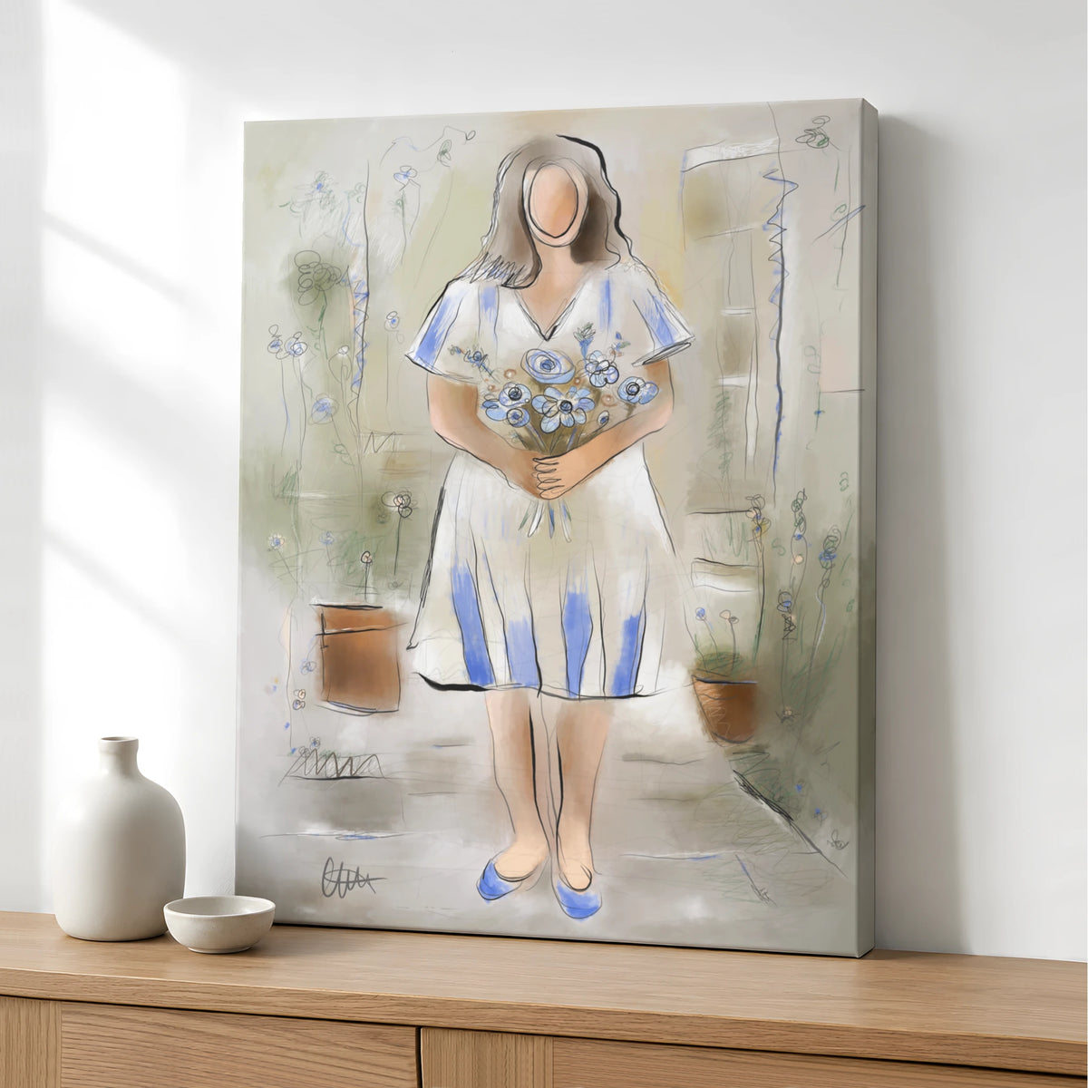 Woman with Flowers Wall Art | Earthy Neutral Print