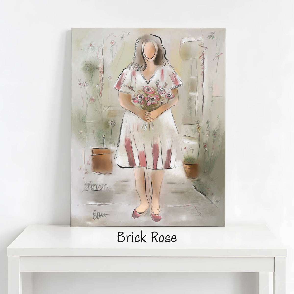 Woman with Flowers Wall Art | Earthy Neutral Print