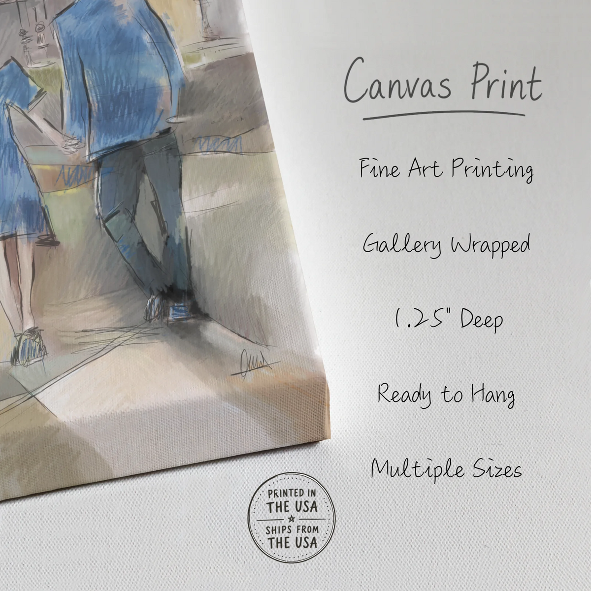 Couple Walking Urban Street Canvas Print | Impressionist Style