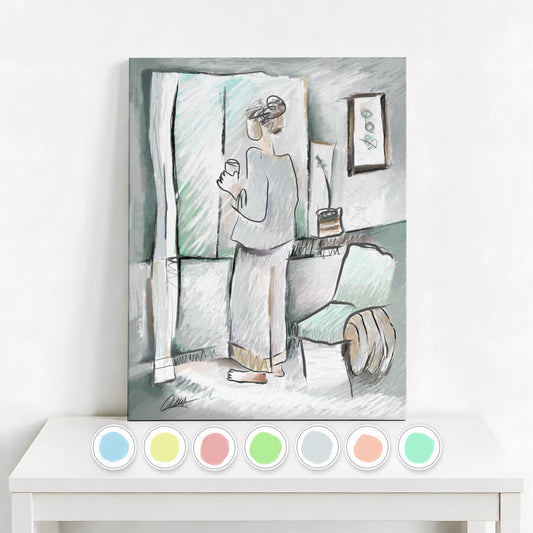 Woman Looking Out Window | Minimalist Print | Customizable Accent Color
