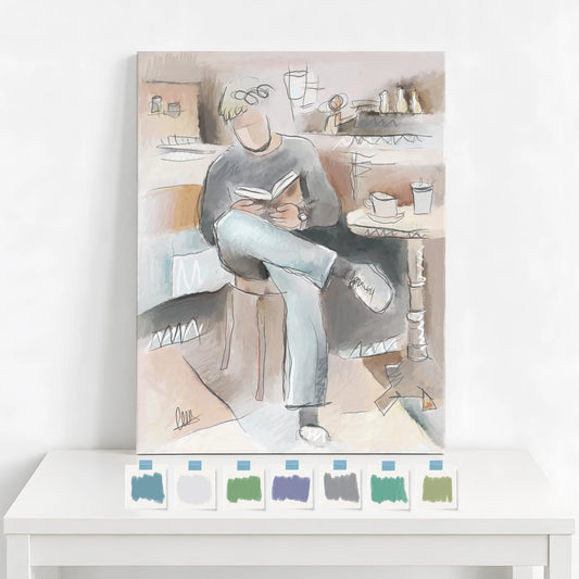 Man Reading in Coffee Shop Canvas Print | Organic Modern Wall Art