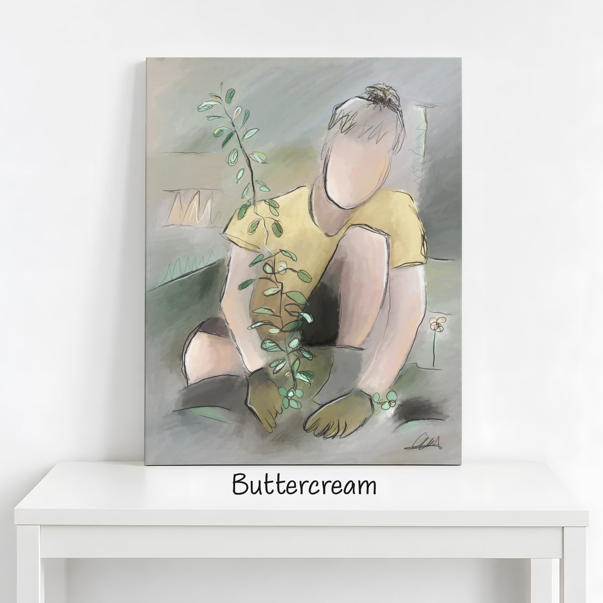 Man Planting a Tree Wall Art | Neutral Palette Canvas Print