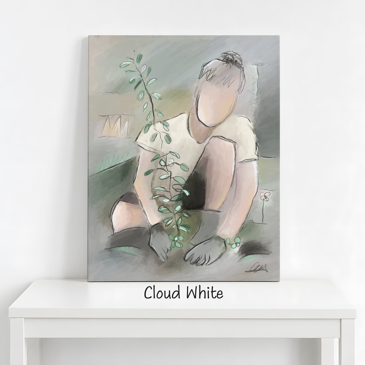 Man Planting a Tree Wall Art | Neutral Palette Canvas Print