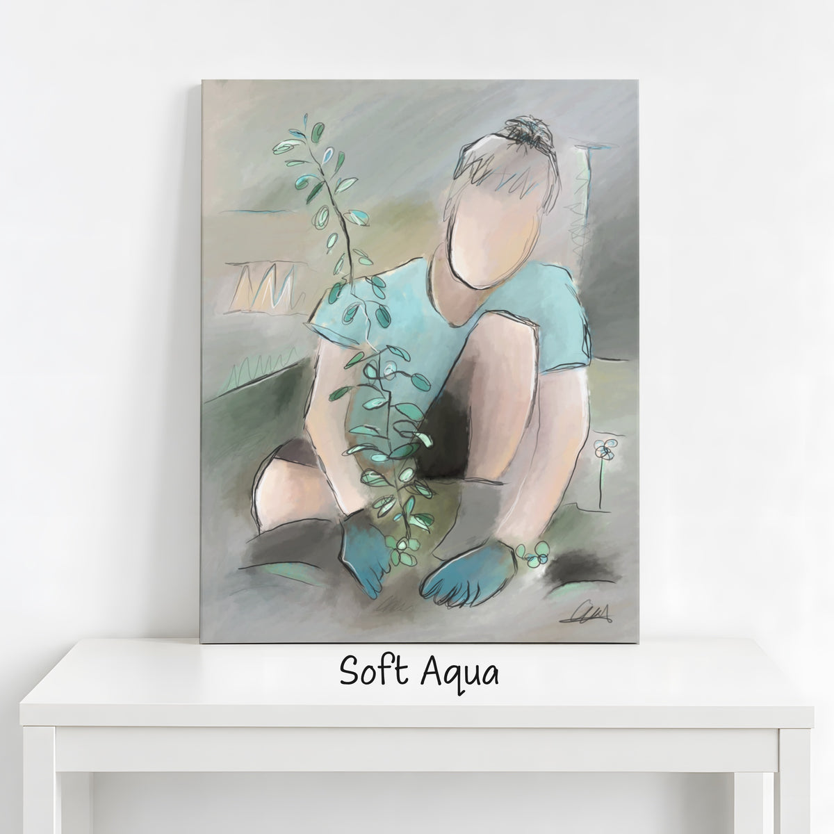 Man Planting a Tree Wall Art | Neutral Palette Canvas Print