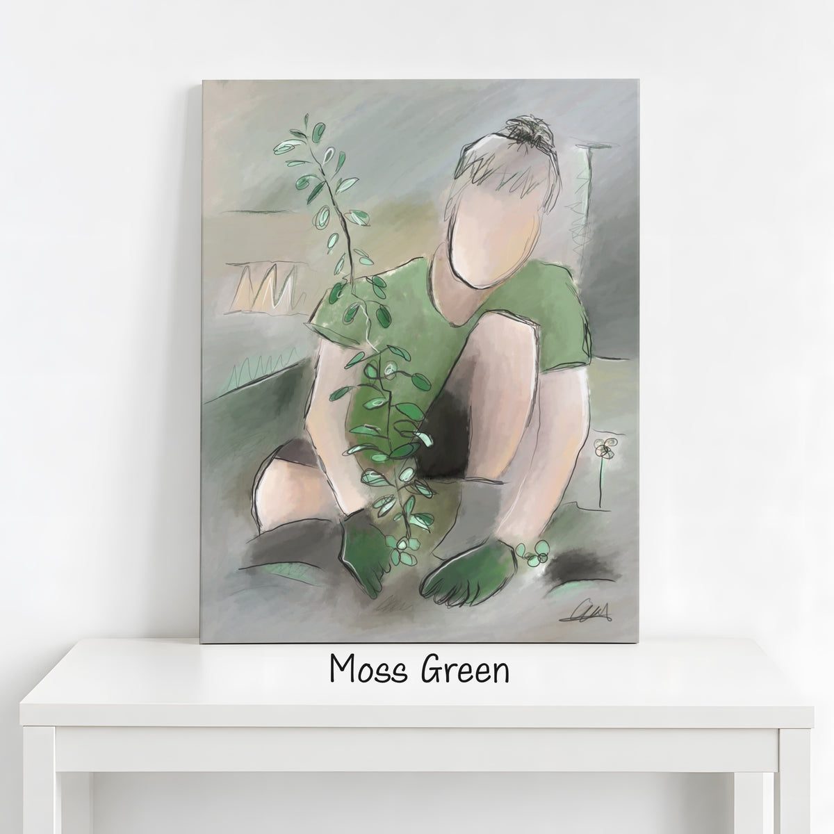 Man Planting a Tree Wall Art | Neutral Palette Canvas Print