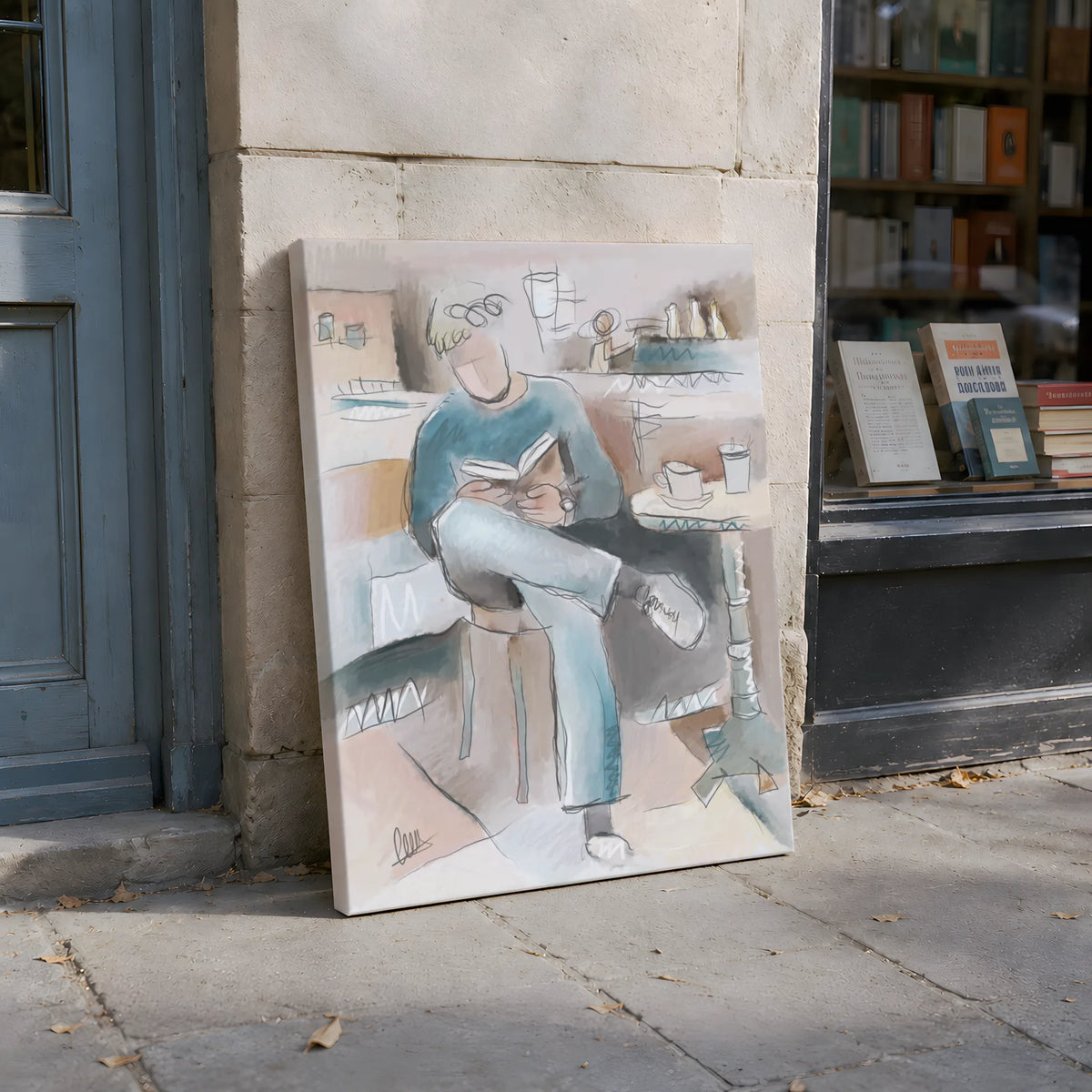 Man Reading in Coffee Shop Canvas Print | Organic Modern Wall Art