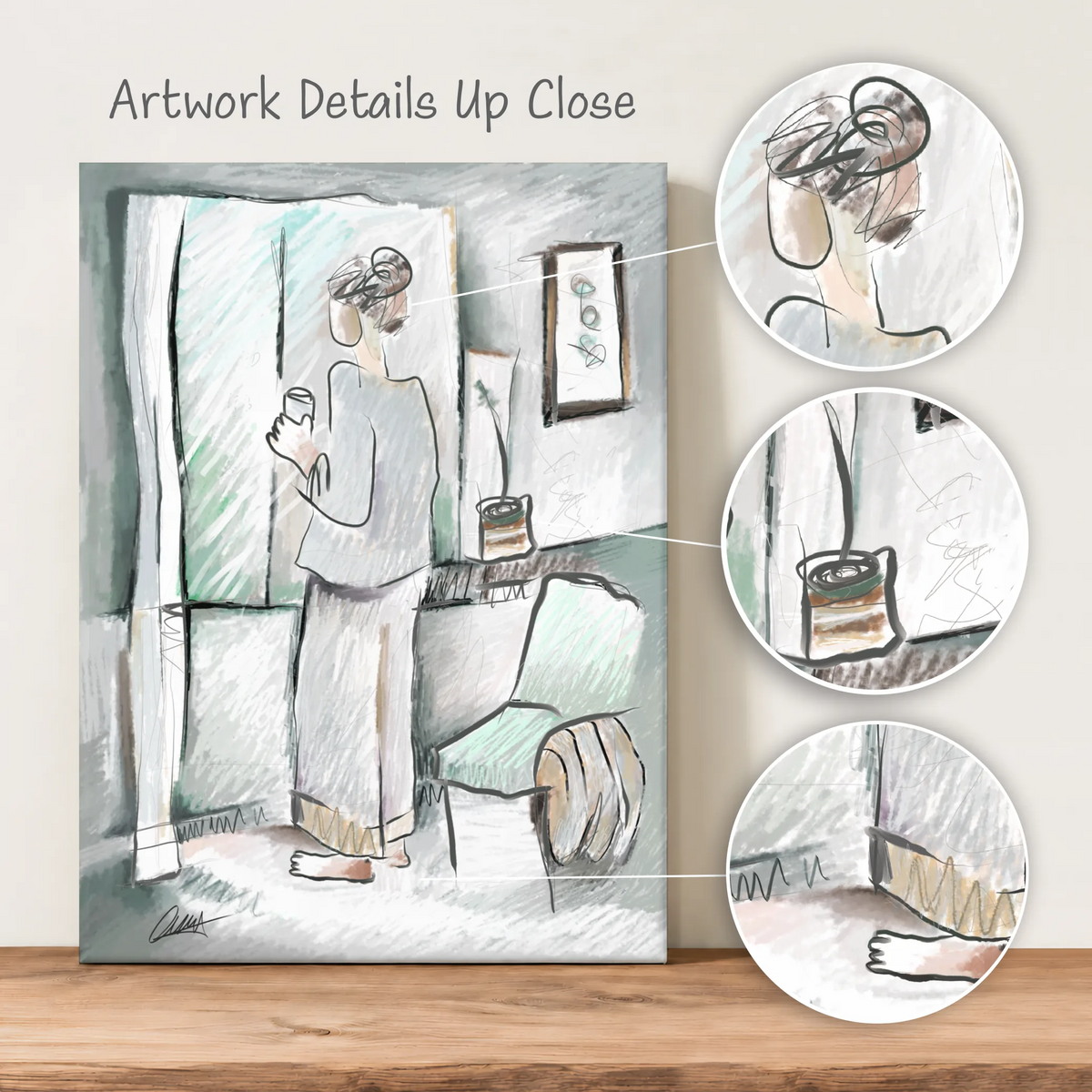 Woman Looking Out Window | Minimalist Print | Customizable Accent Color
