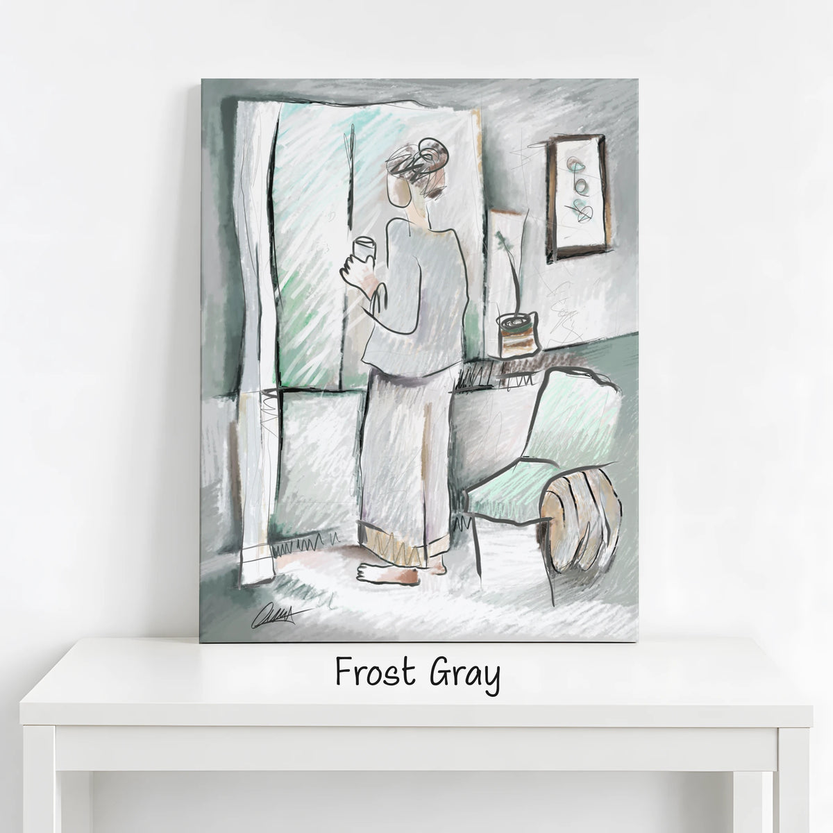 Woman Looking Out Window | Minimalist Print | Customizable Accent Color