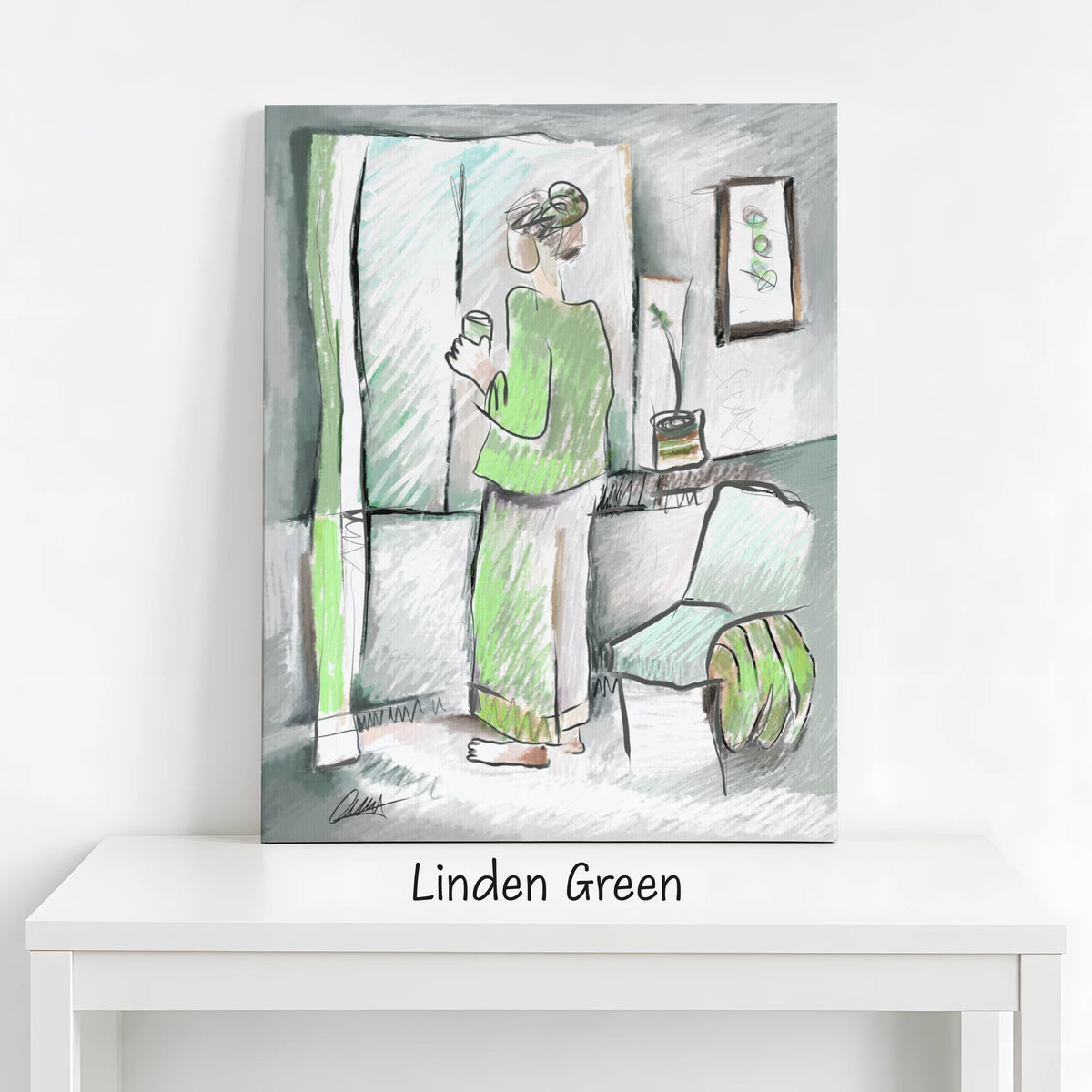 Woman Looking Out Window | Minimalist Print | Customizable Accent Color