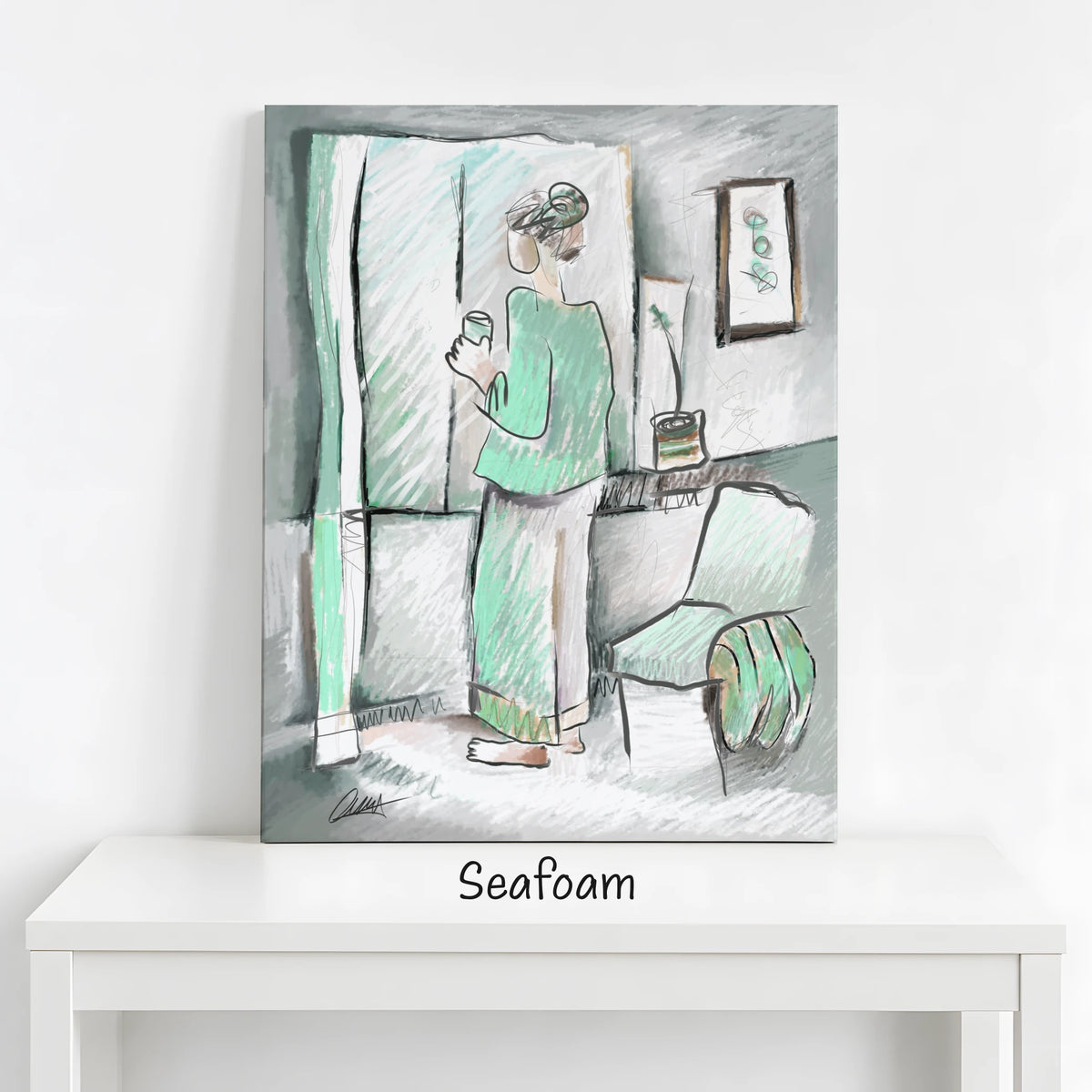 Woman Looking Out Window | Minimalist Print | Customizable Accent Color
