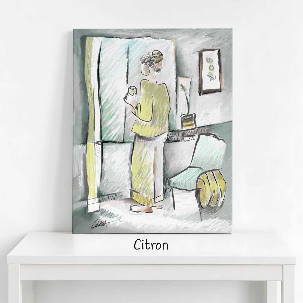 Woman Looking Out Window | Minimalist Print | Customizable Accent Color