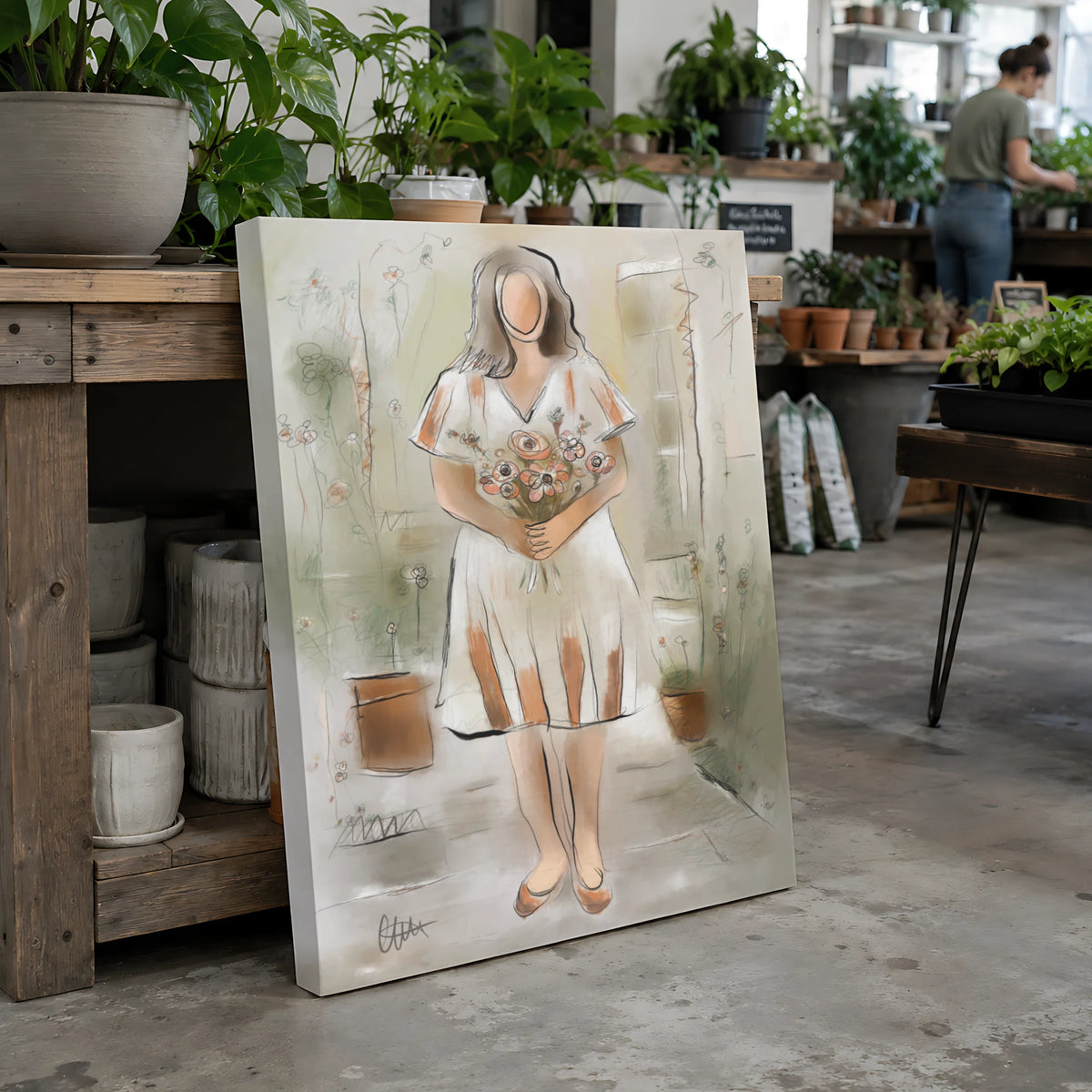 Woman with Flowers Wall Art | Earthy Neutral Print