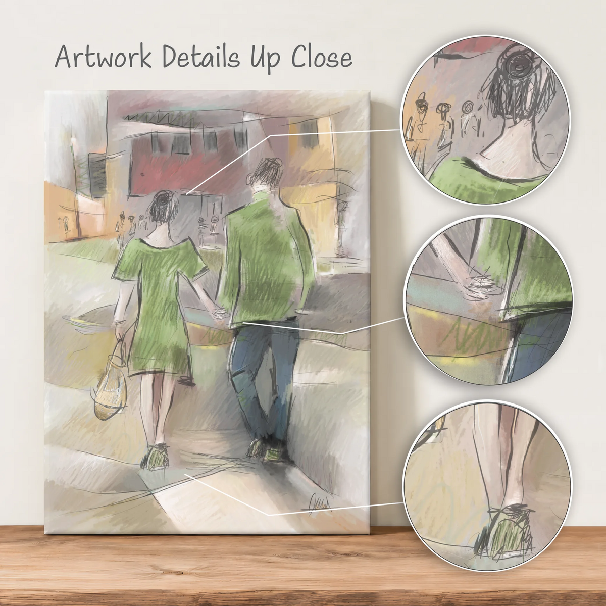 Couple Walking Urban Street Canvas Print | Impressionist Style