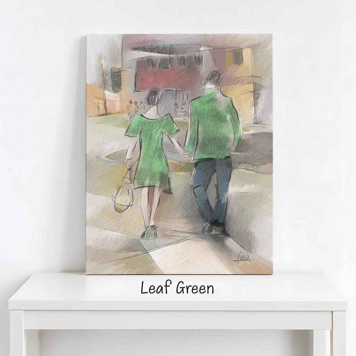 Couple Walking Urban Street Canvas Print | Impressionist Style