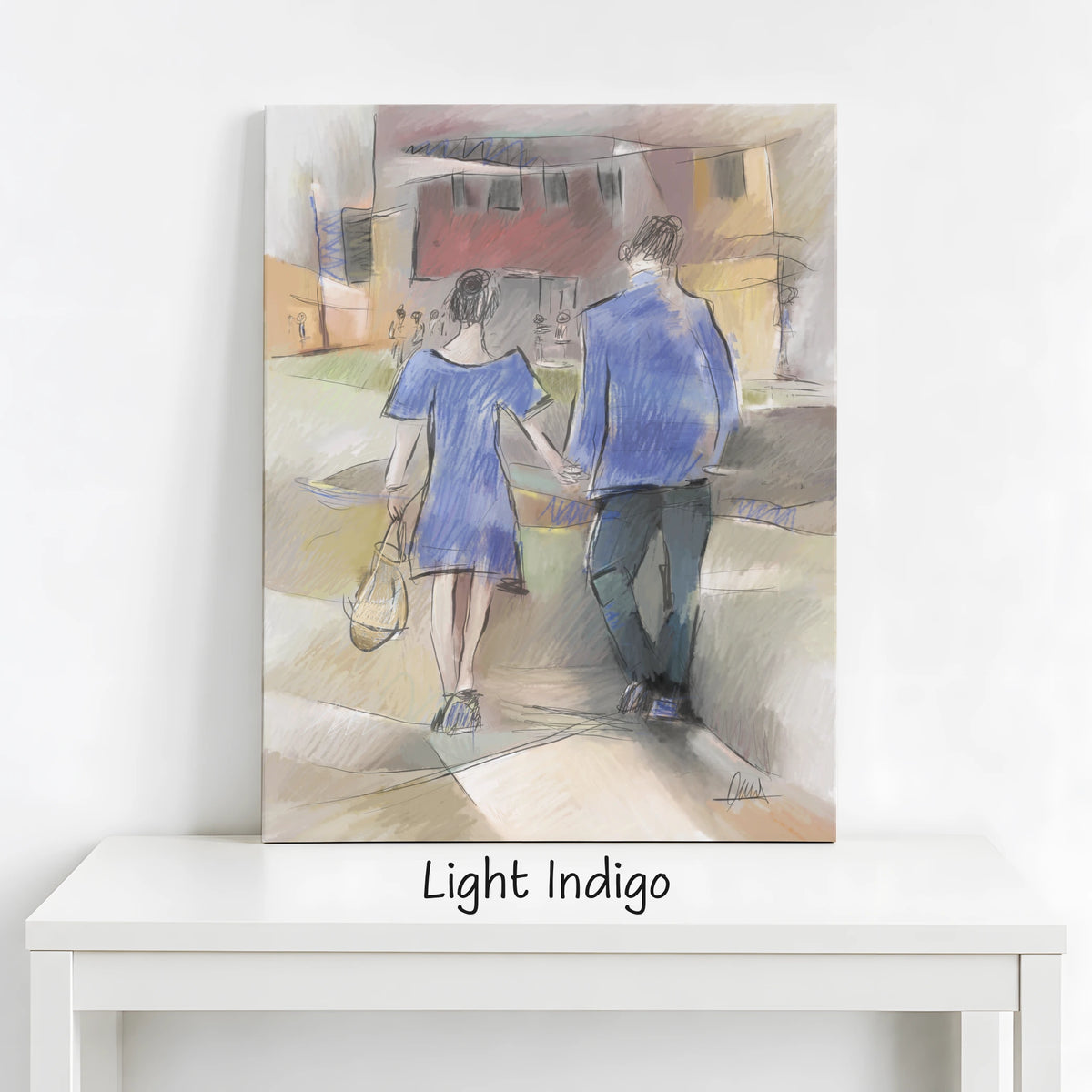 Couple Walking Urban Street Canvas Print | Impressionist Style
