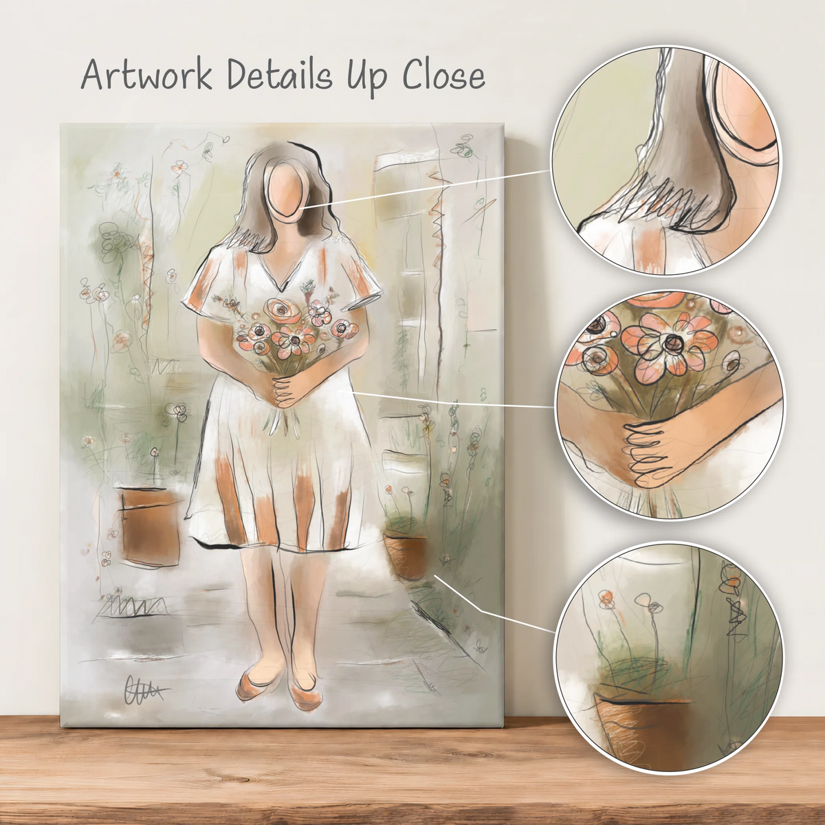 Woman with Flowers Wall Art | Earthy Neutral Print