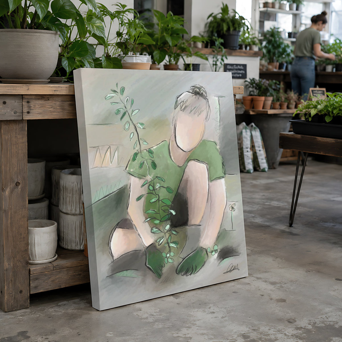 Man Planting a Tree Wall Art | Neutral Palette Canvas Print