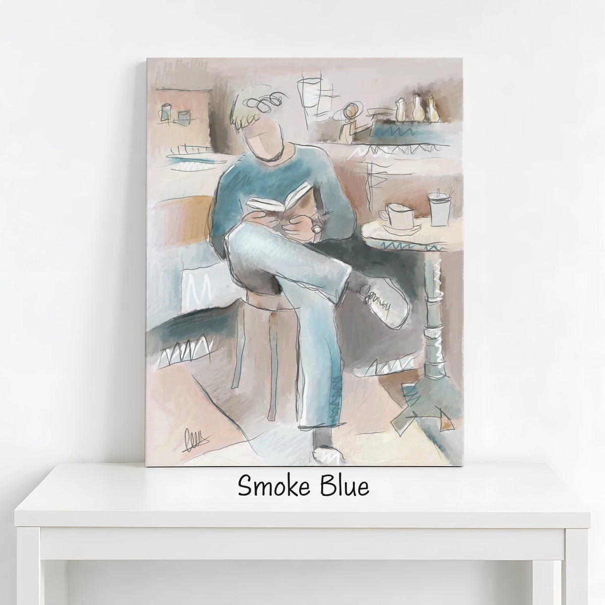 Man Reading in Coffee Shop Canvas Print | Organic Modern Wall Art