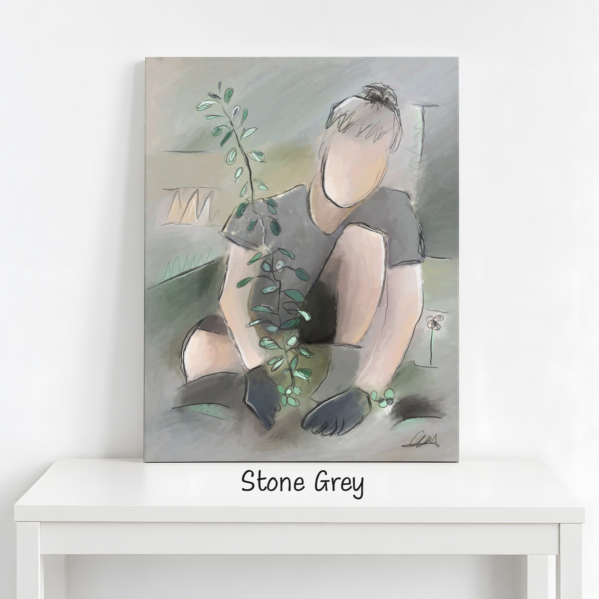 Man Planting a Tree Wall Art | Neutral Palette Canvas Print