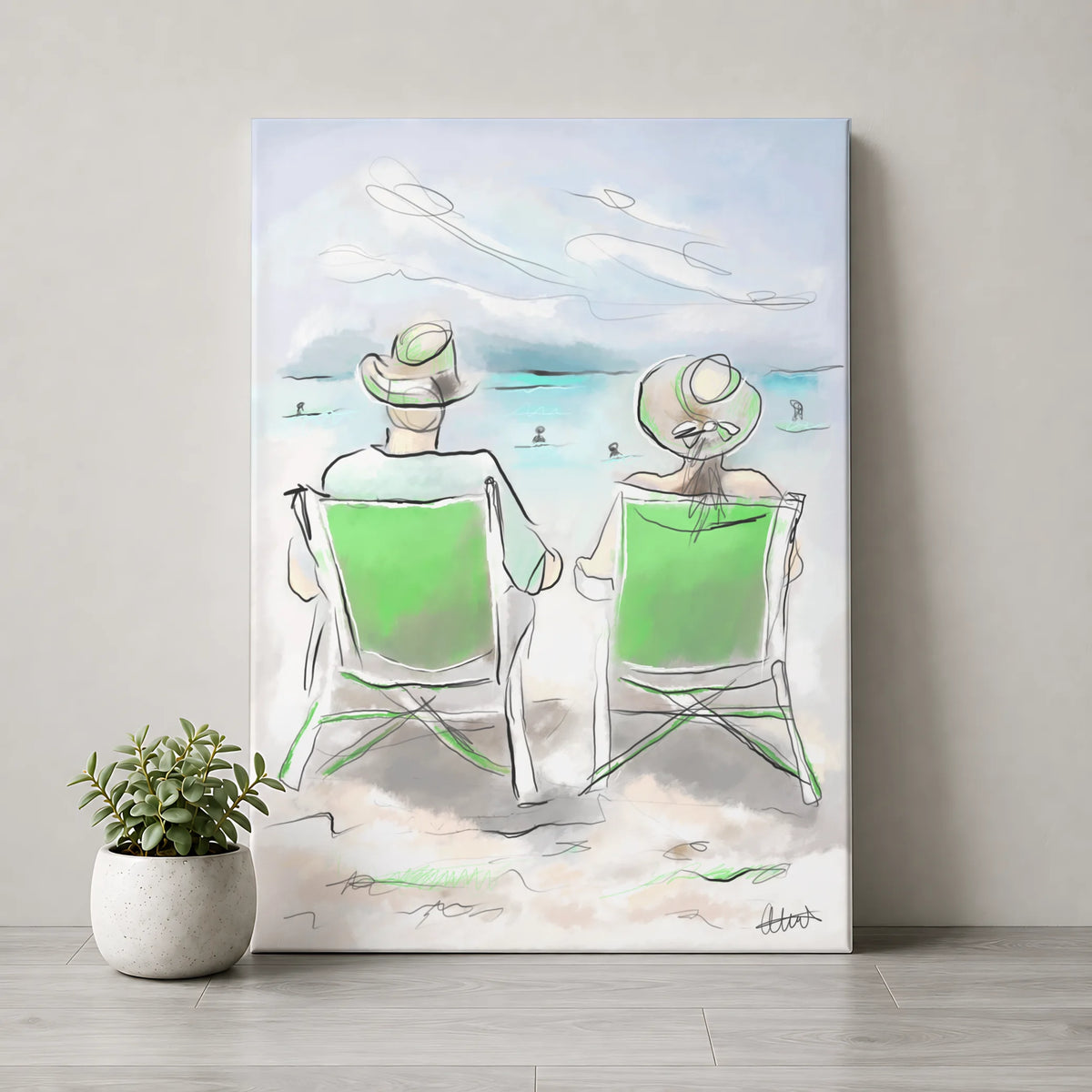 Beach Chairs Wall Art | Coastal Scene Canvas Print