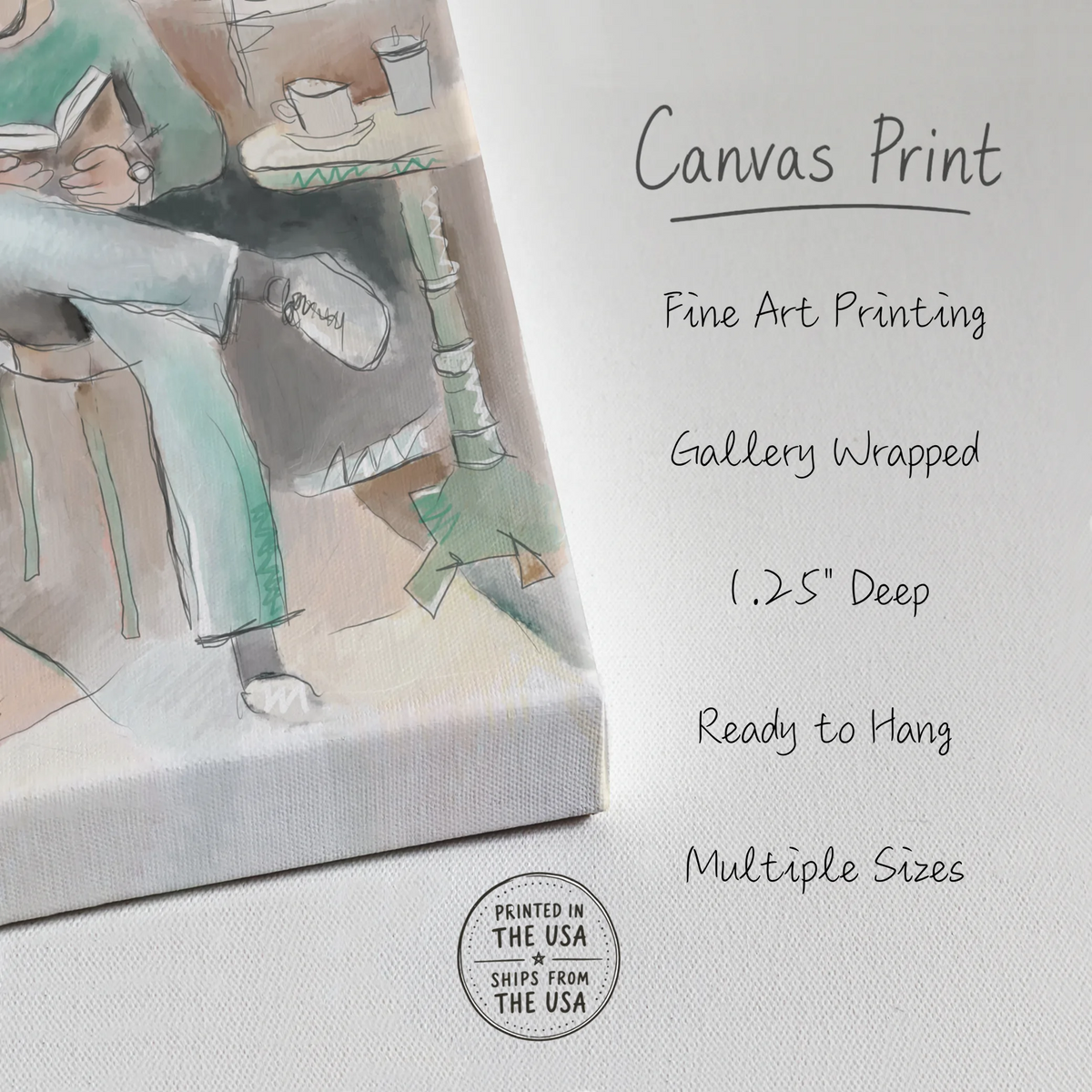 Man Reading in Coffee Shop Canvas Print | Organic Modern Wall Art