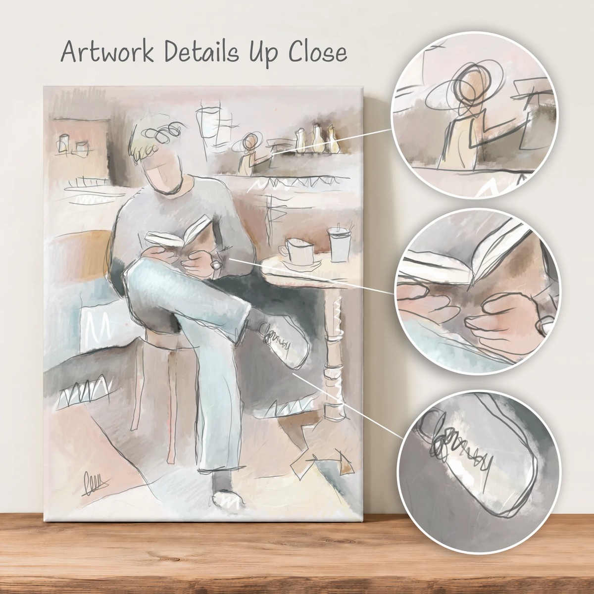 Man Reading in Coffee Shop Canvas Print | Organic Modern Wall Art