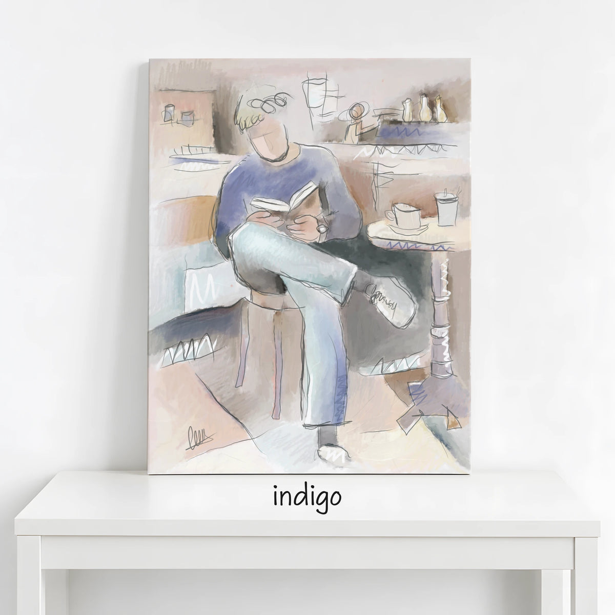 Man Reading in Coffee Shop Canvas Print | Organic Modern Wall Art