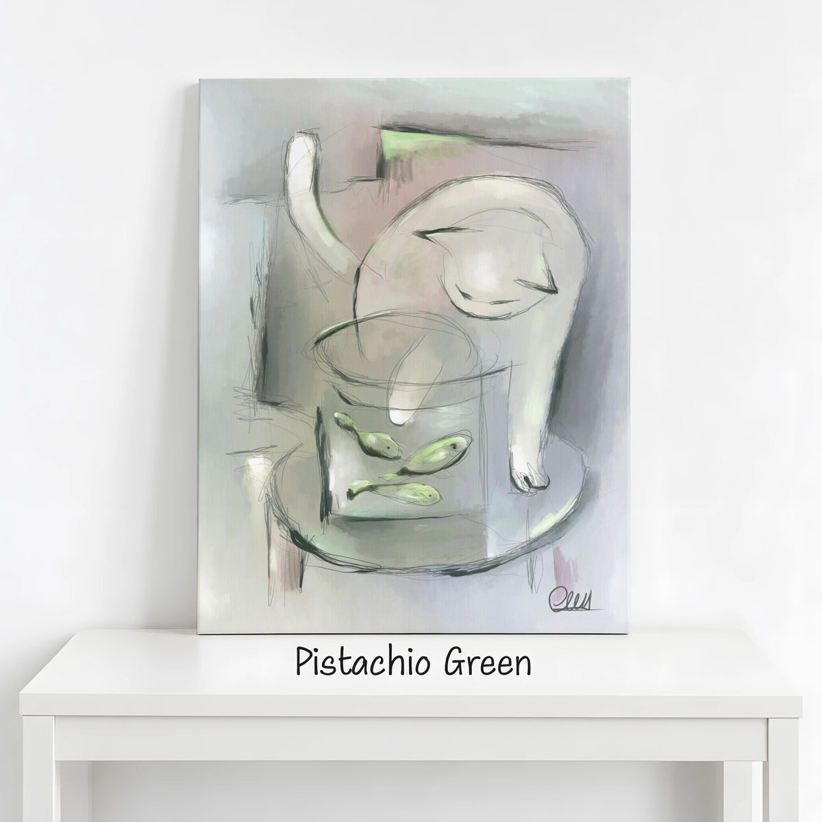 Whimsical Cat Art Print | Muted Palette with Custom Accent Color