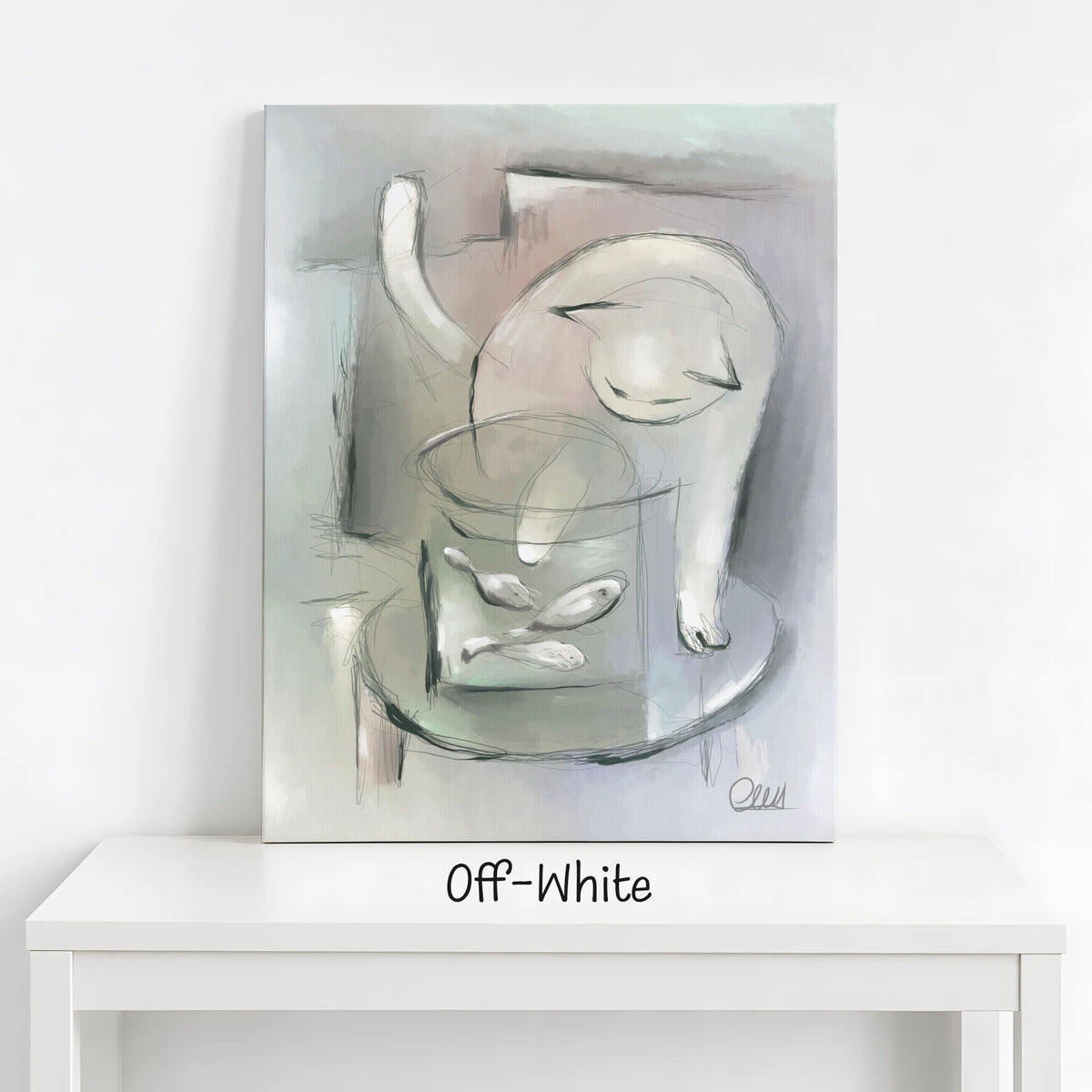 Whimsical Cat Art Print | Muted Palette with Custom Accent Color
