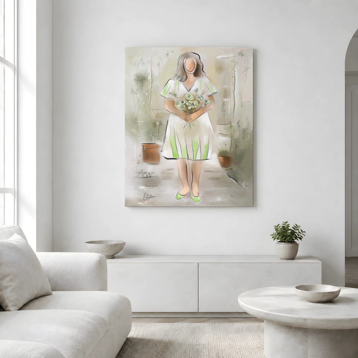 Woman with Flowers Wall Art | Earthy Neutral Print