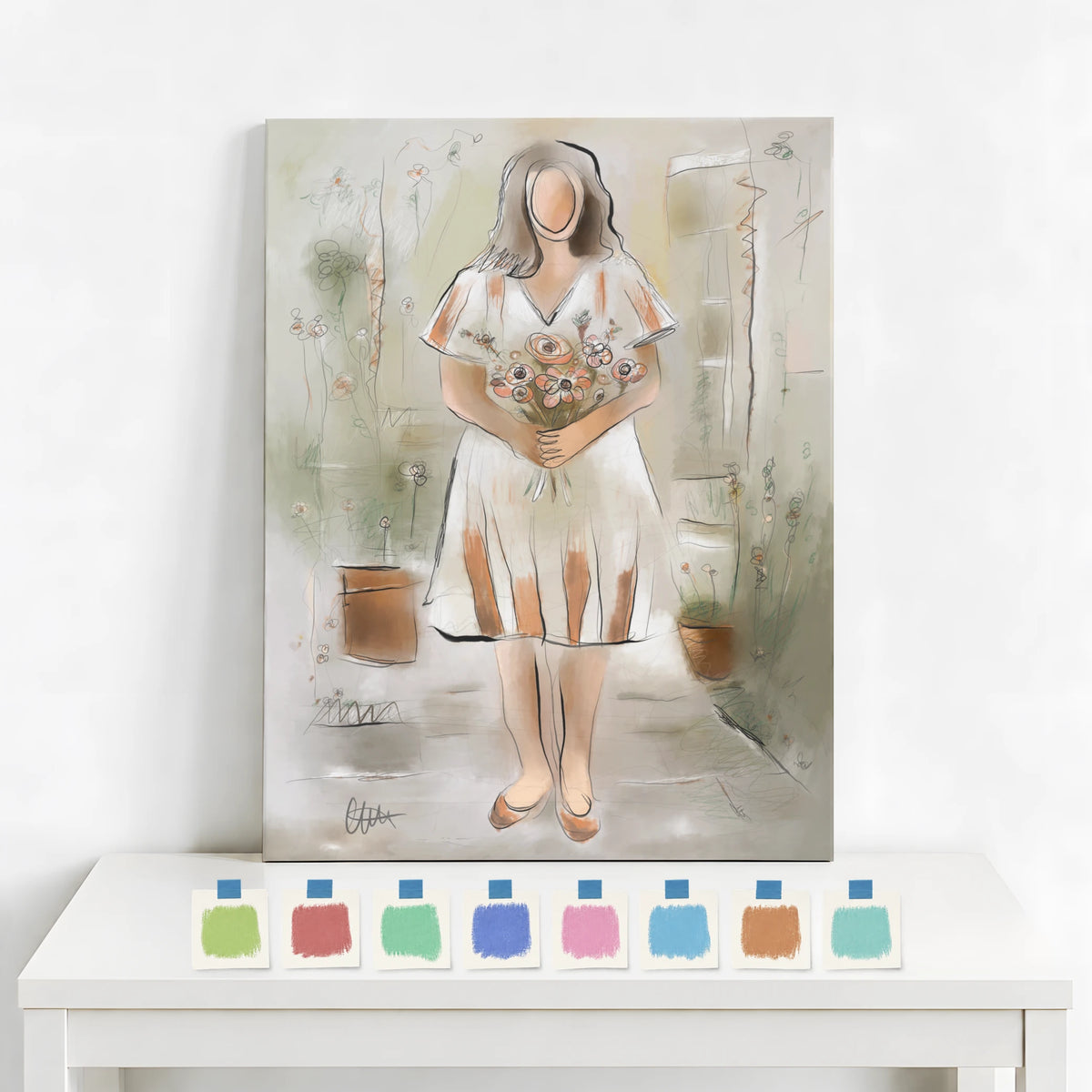 Woman with Flowers Wall Art | Earthy Neutral Print