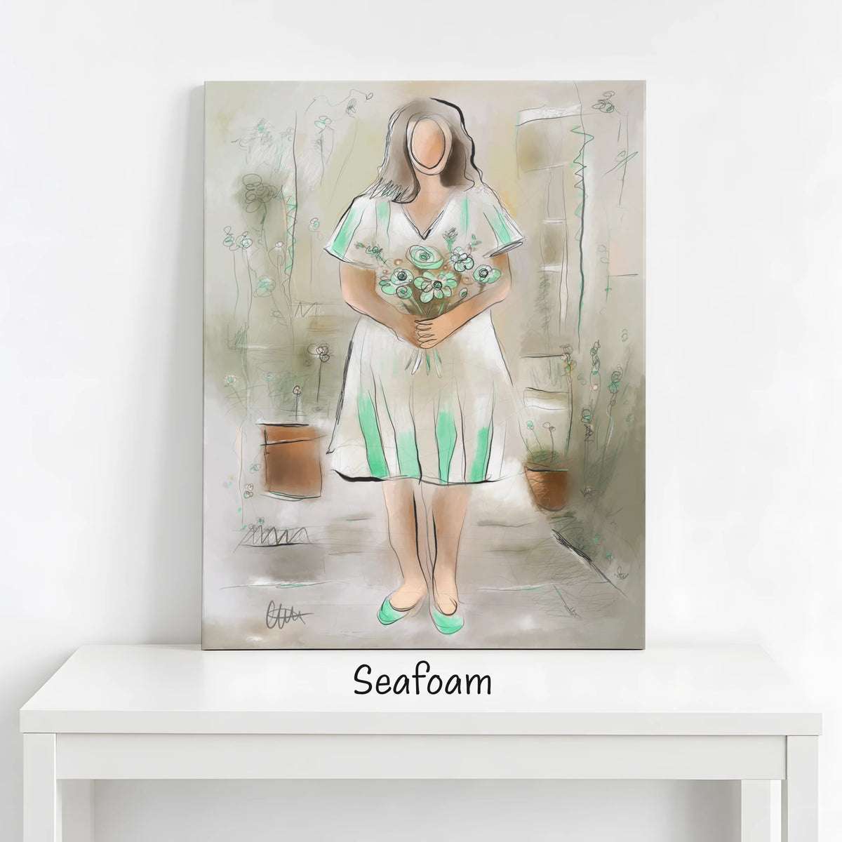 Woman with Flowers Wall Art | Earthy Neutral Print