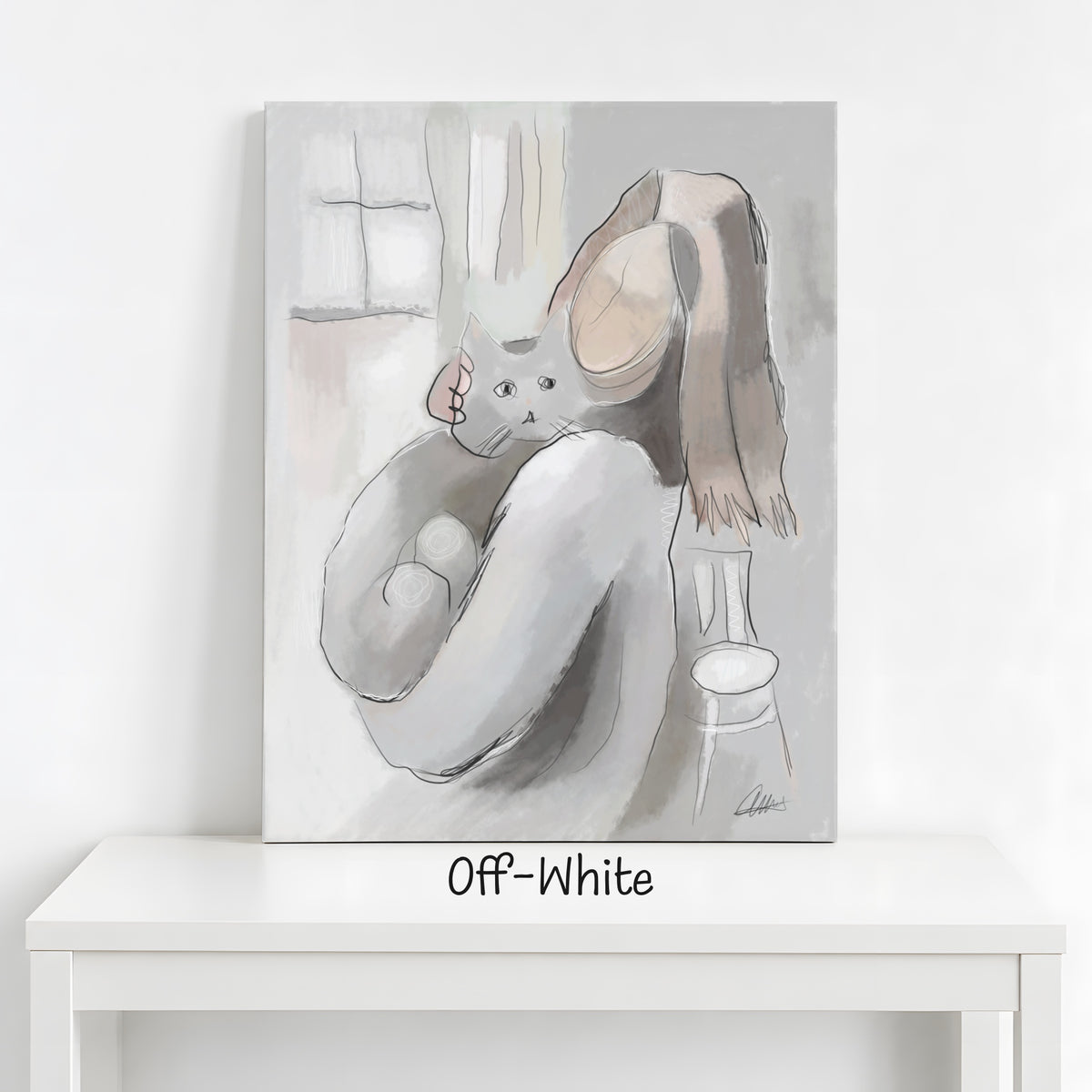 Woman Holding a Cat Canvas Wall Art | Expressive Line Art Print
